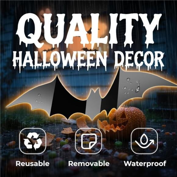 Halloween Bats Wall Decals 3D Stickers Indoor Outdoor Spooky Party Decorations - Picture 5 of 7